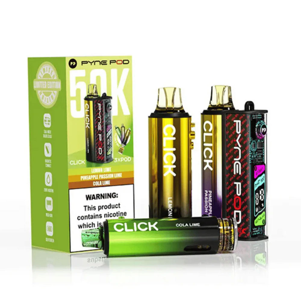 PYNE Pod Click 50K Lime Edition prefilled kit with device and three pod refill sets