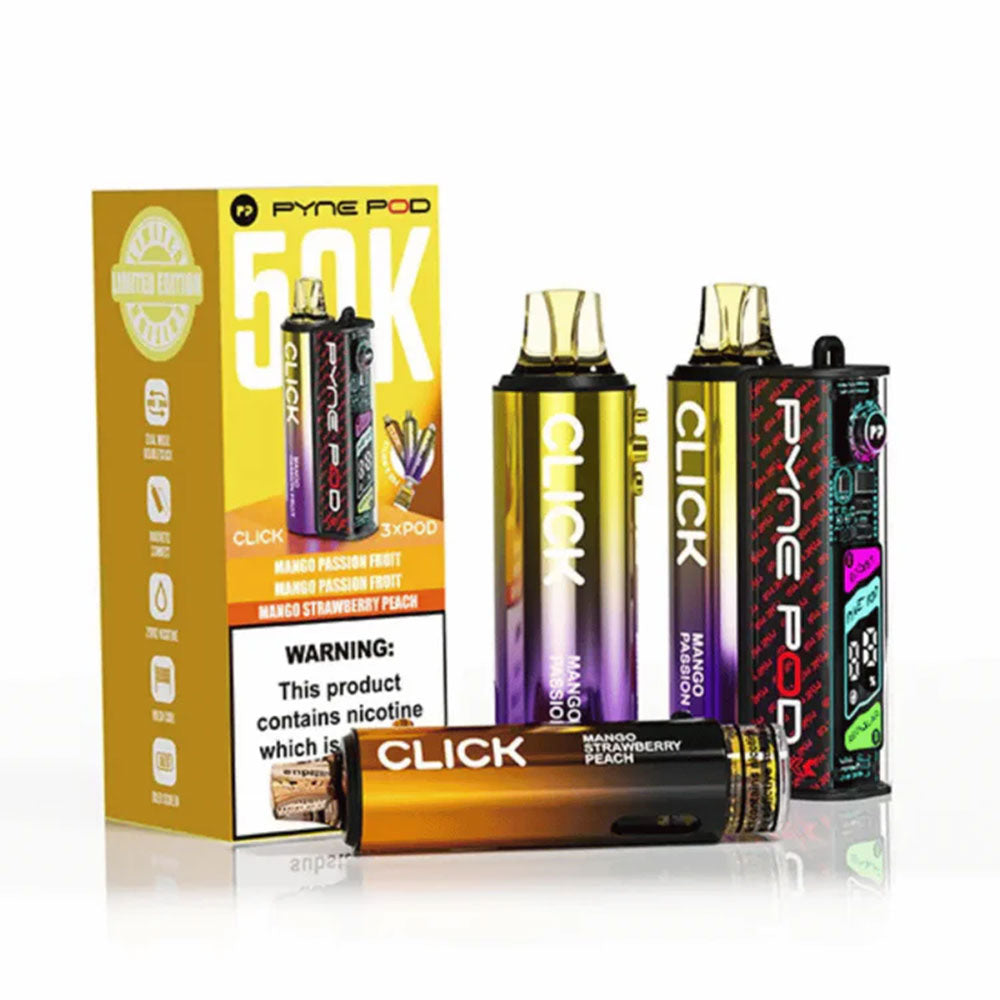 PYNE Pod Click 50K Mango Edition prefilled kit with device and three pod refill sets