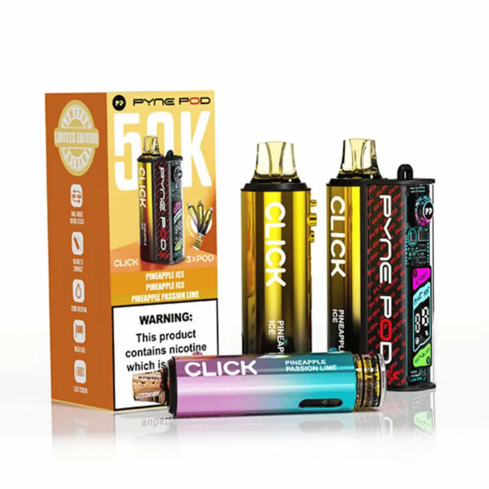 PYNE Pod Click 50K Pineapple Edition prefilled kit with device and three pod refill sets