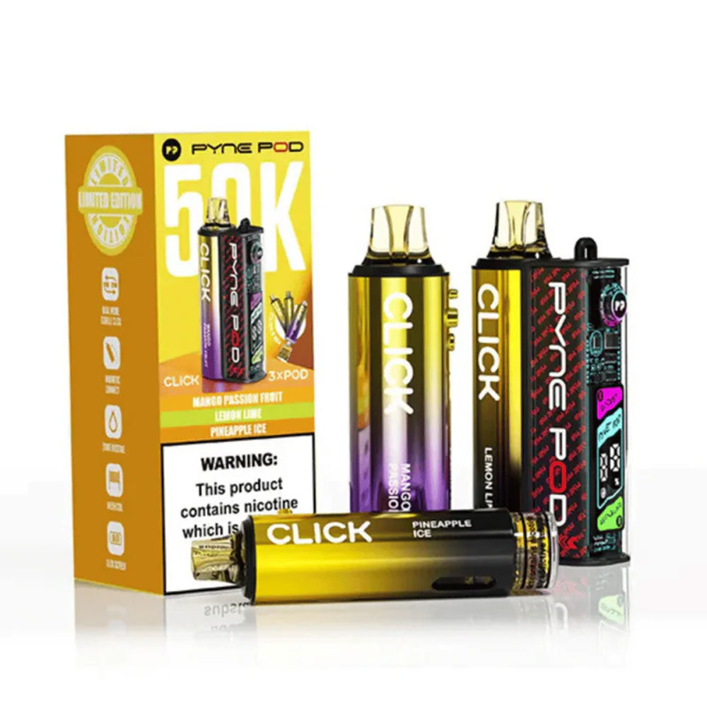 PYNE Pod Click 50K Yellow Edition prefilled kit with device and three pod refill sets
