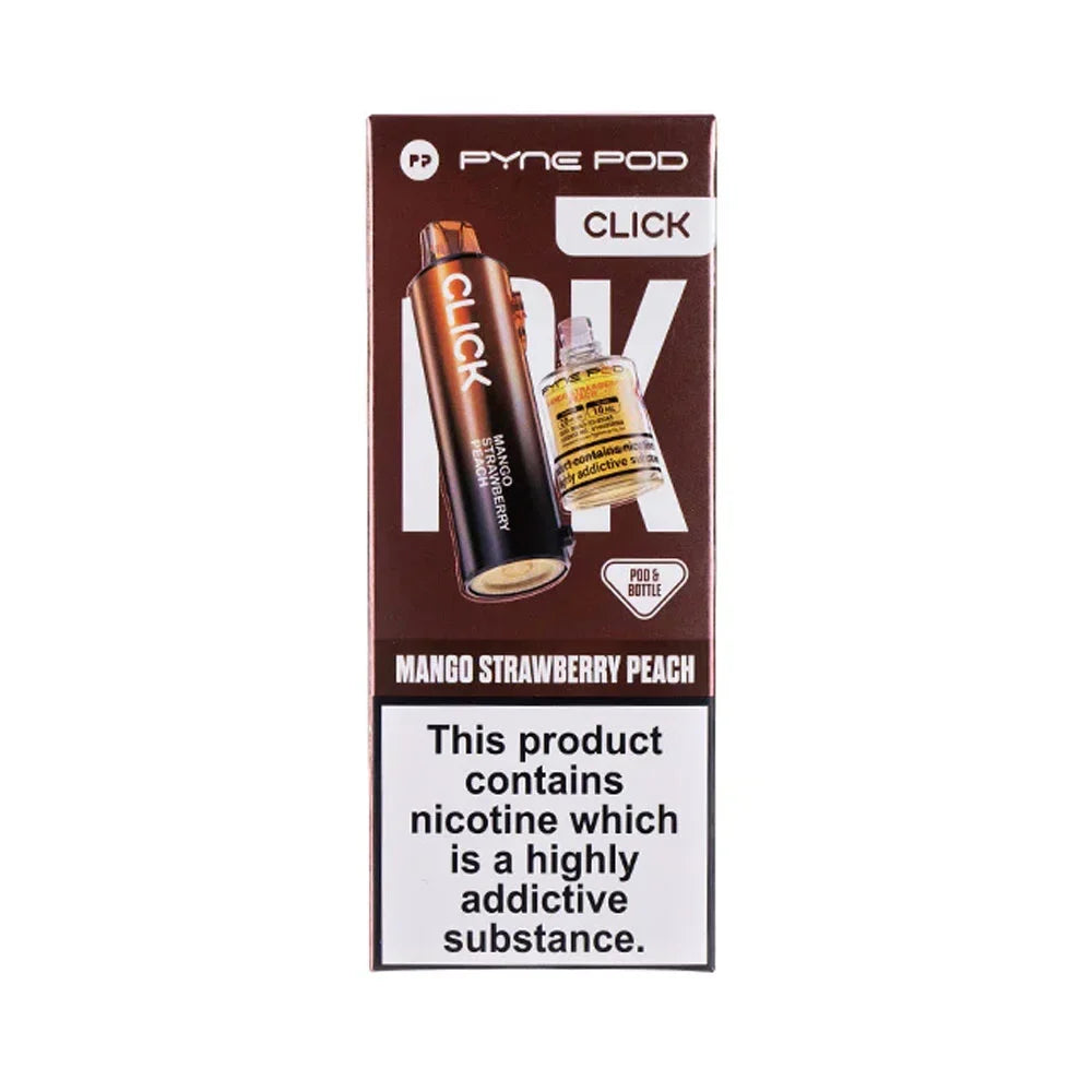 Pyne Pod Click Mango Strawberry Peach prefilled pod and 10ml refill bottle