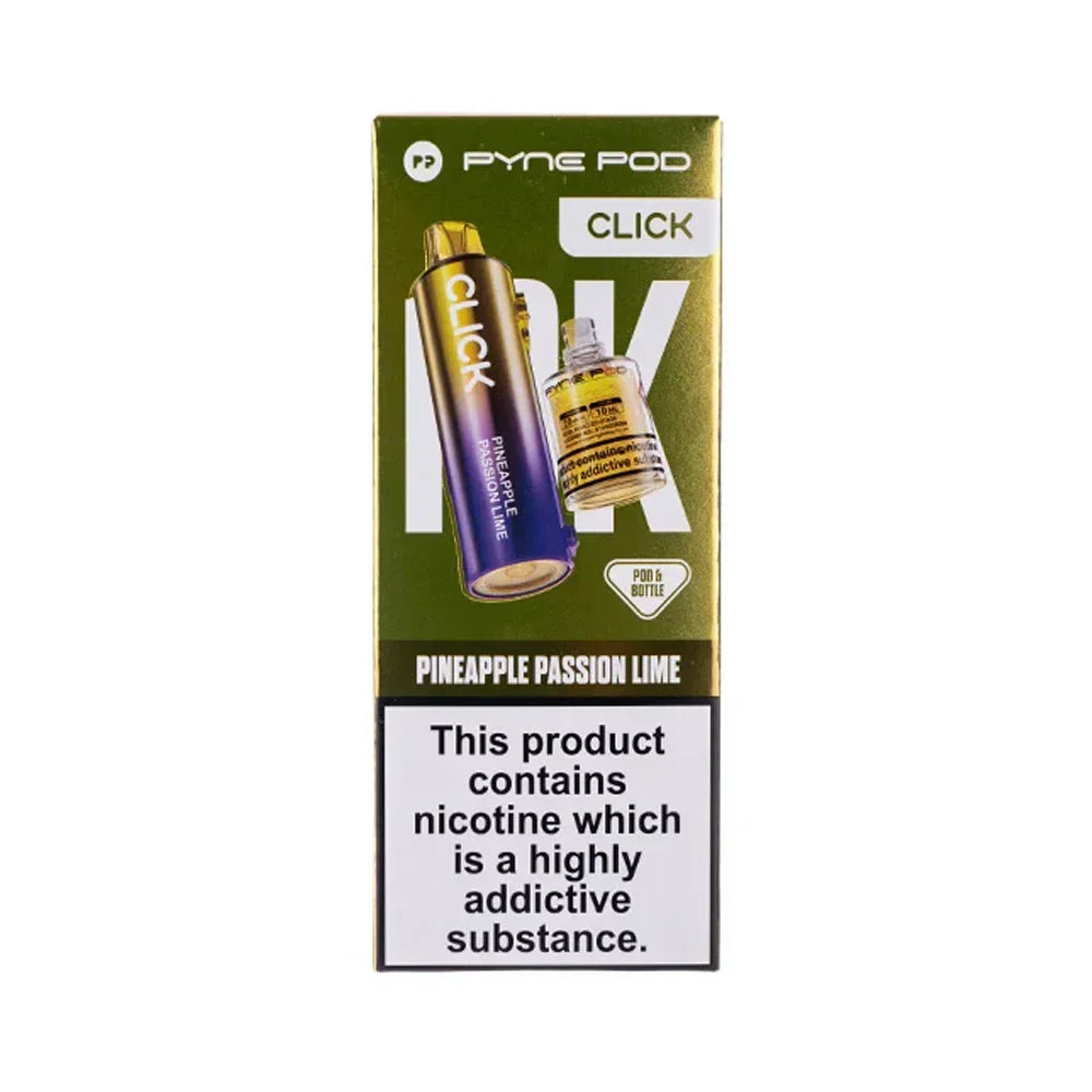 Pyne Pod Click Pineapple Passion Lime prefilled pod and 10ml refill bottle