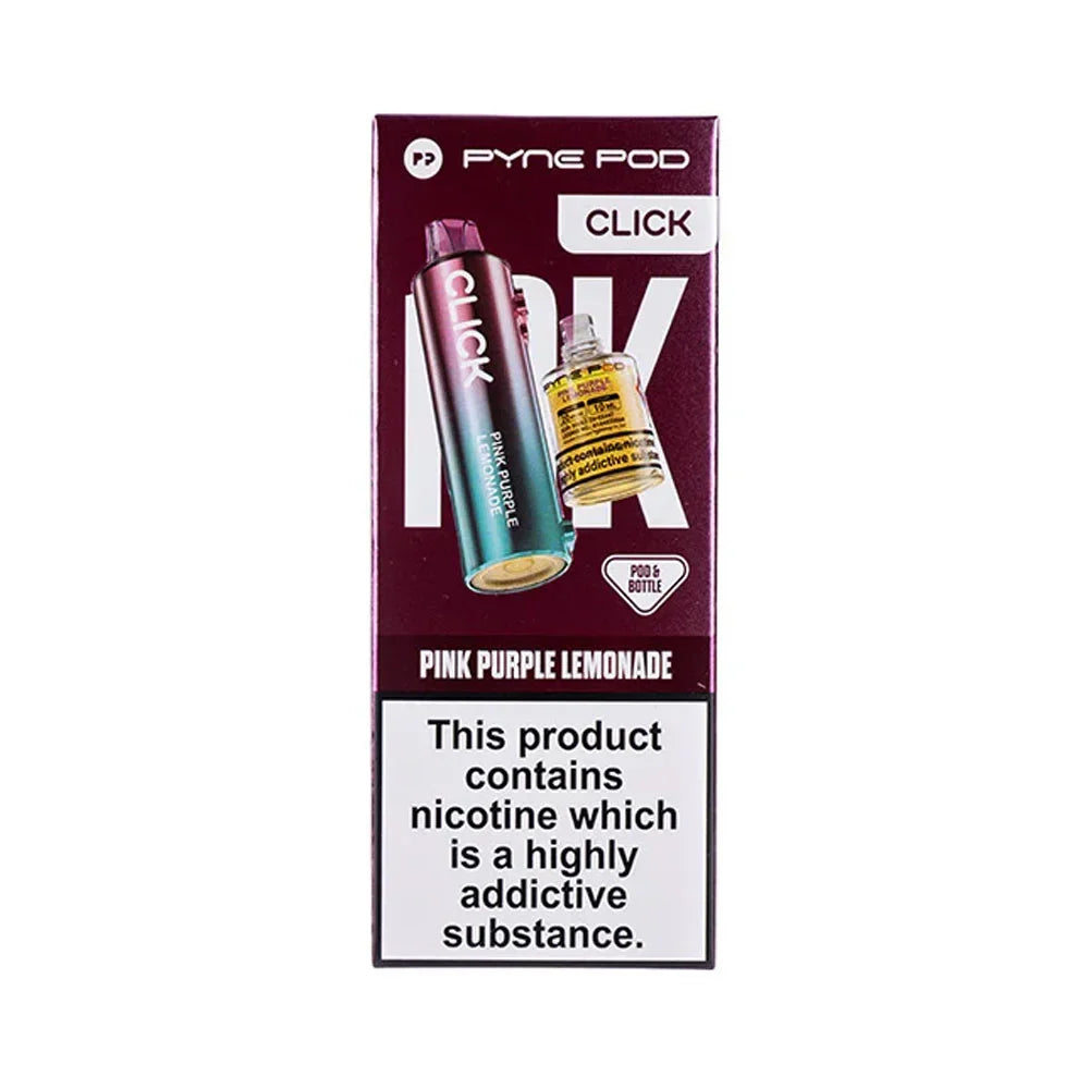 Pyne Pod Click Pink Purple Lemonade prefilled pod and 10ml refill bottle