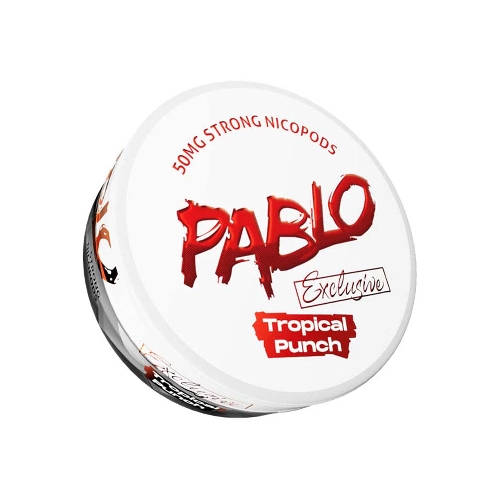 Pablo Exclusive Tropical Punch nicotine pouch can, 50mg/g and 30mg per pouch