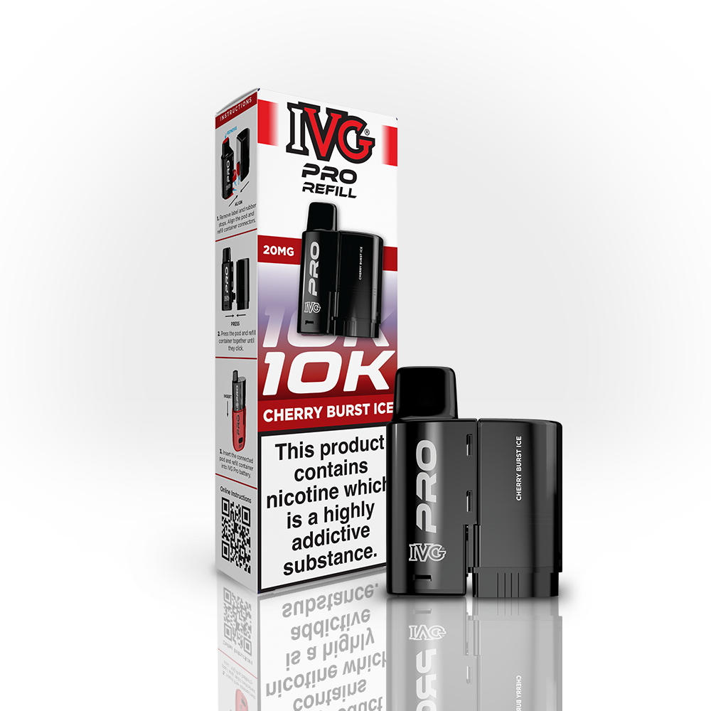 IVG PRO Cherry Burst Ice 20mg prefilled pod and refill pack