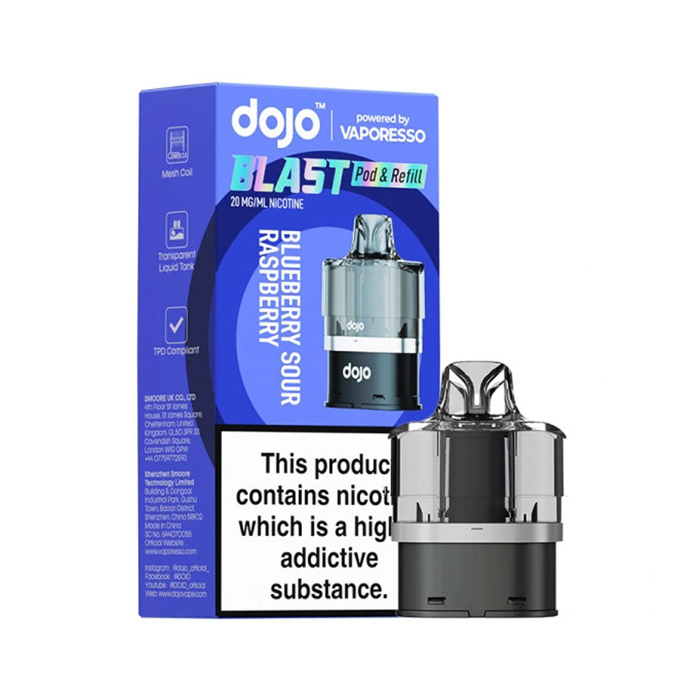 DOJO Blast 6000 Blueberry Sour Raspberry 20mg pod and refill retail pack