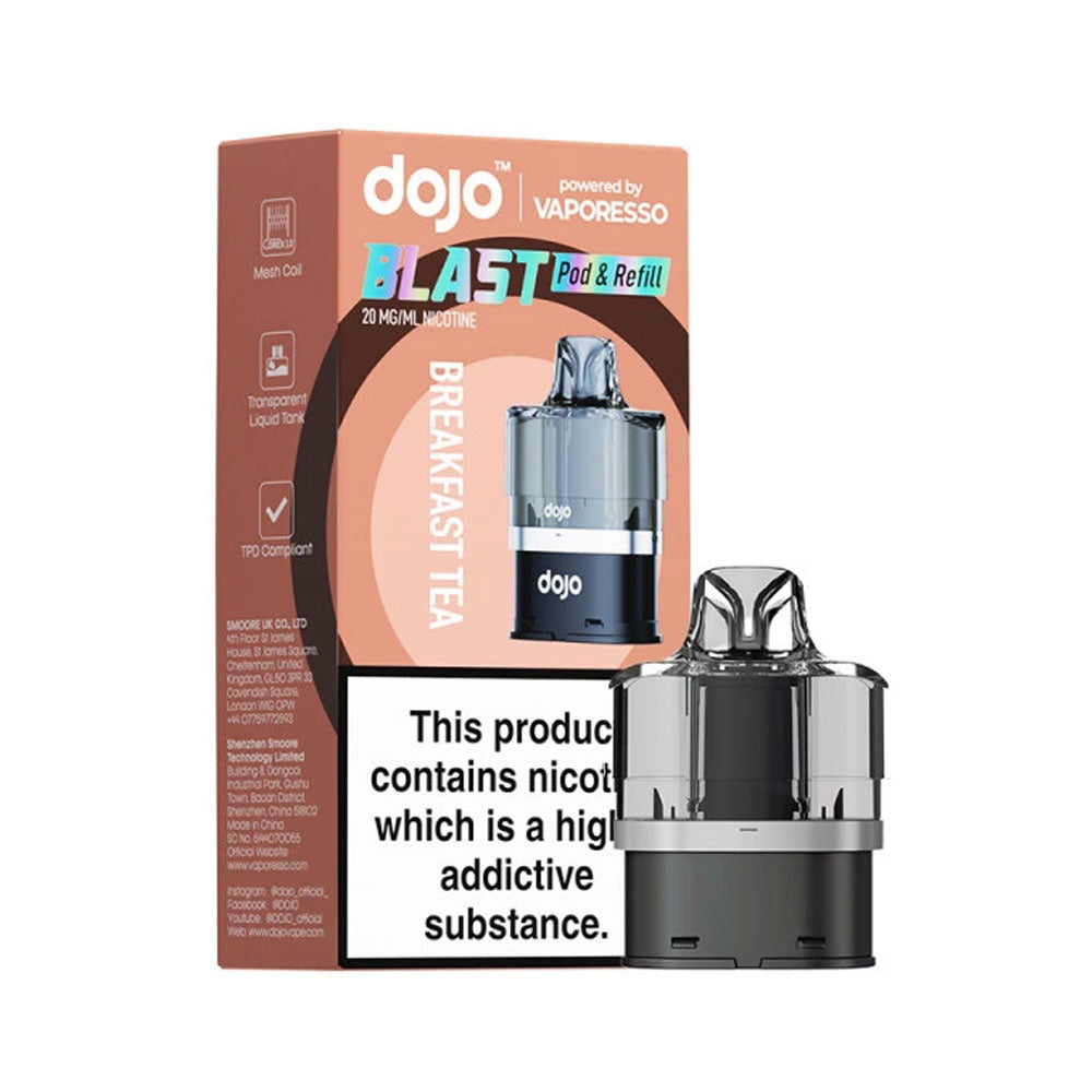 DOJO Blast 6000 Breakfast Tea 20mg pod and refill retail pack