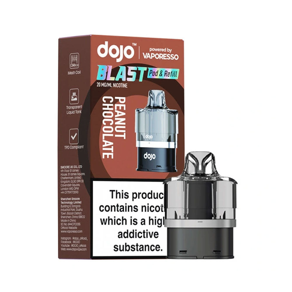 DOJO Blast 6000 Peanut Chocolate 20mg pod and refill retail pack