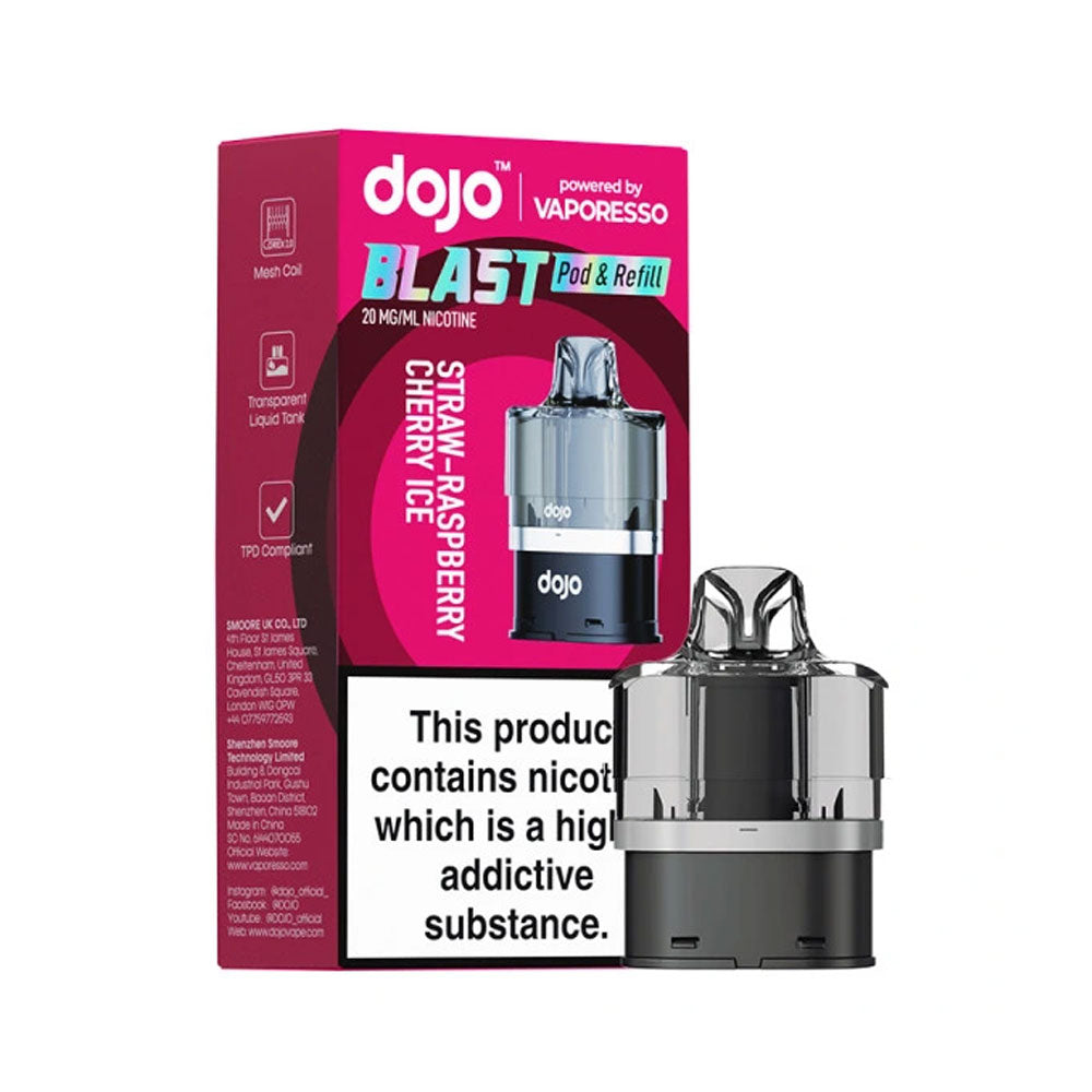 DOJO Blast 6000 Straw-Raspberry Cherry Ice 20mg pod and refill retail pack