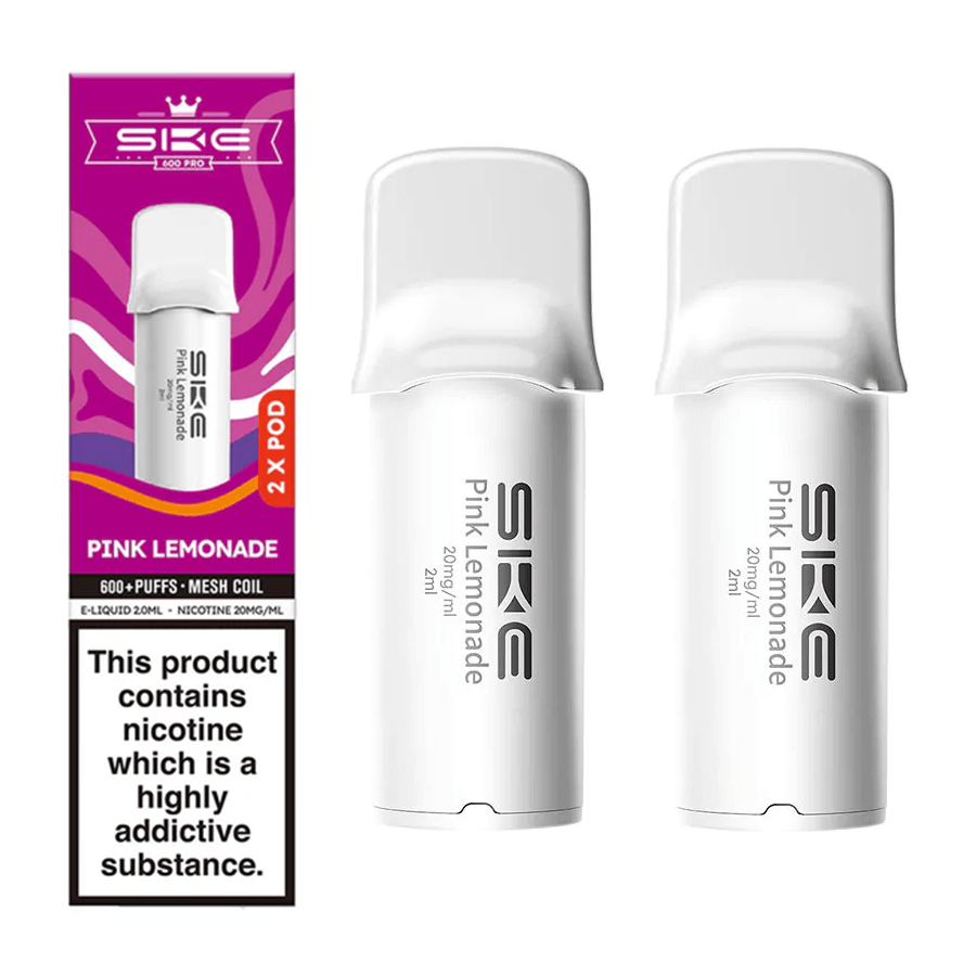 SKE Crystal 600 Pro Pink Lemonade prefilled replacement pods, two-pack retail carton with two cartridges