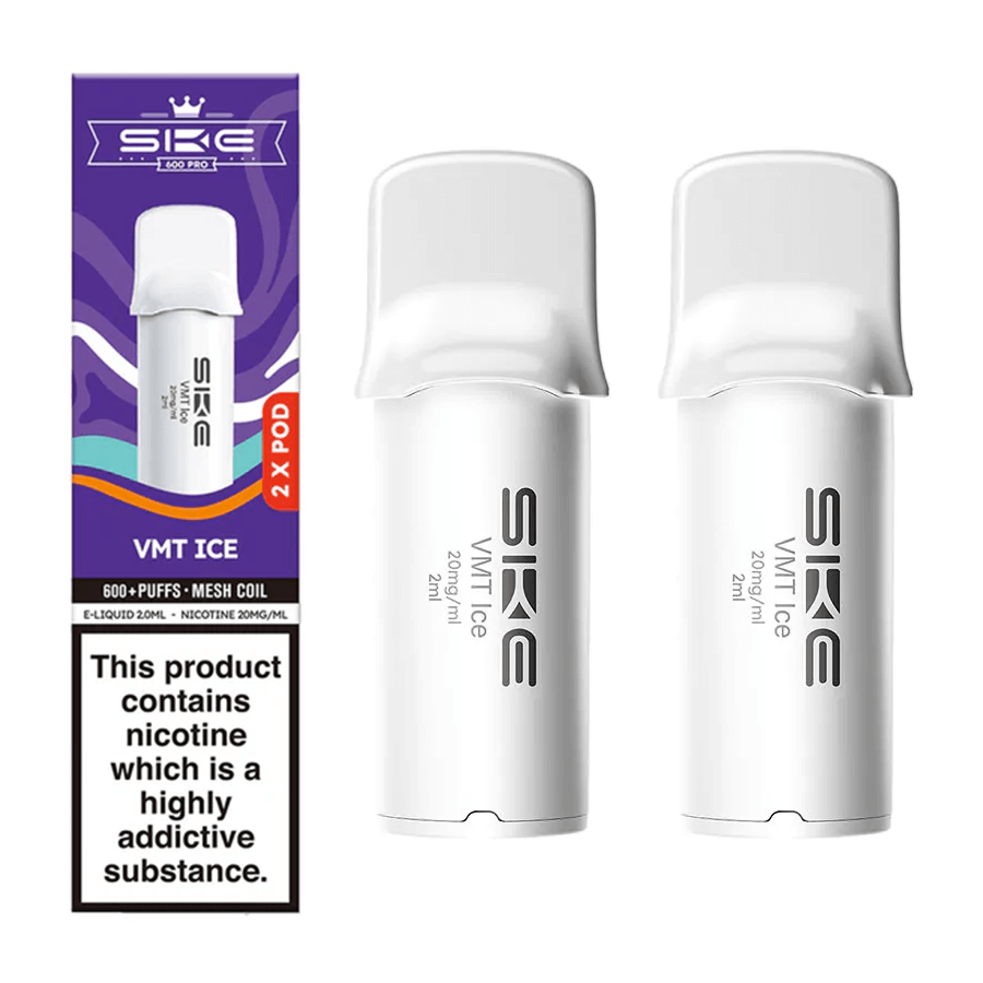 SKE Crystal 600 Pro VMT Ice prefilled replacement pods, two-pack retail carton with two cartridges