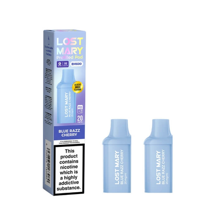 Lost Mary BM600 Blue Razz Cherry prefilled replacement pods, pack of two