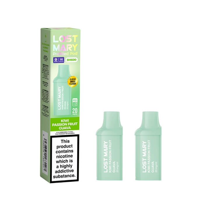 Lost Mary BM600 Kiwi Passion Fruit Guava prefilled replacement pods, pack of two
