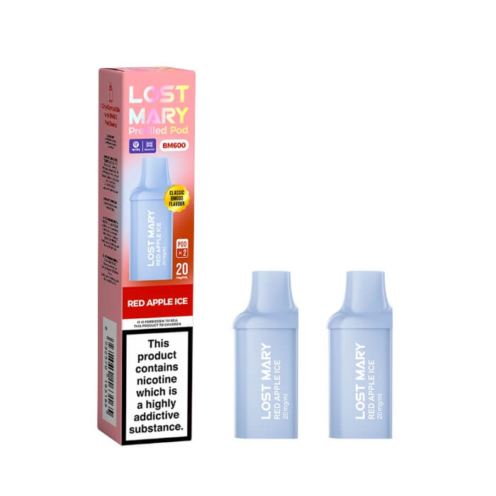 Lost Mary BM600 Red Apple Ice prefilled replacement pods, pack of two