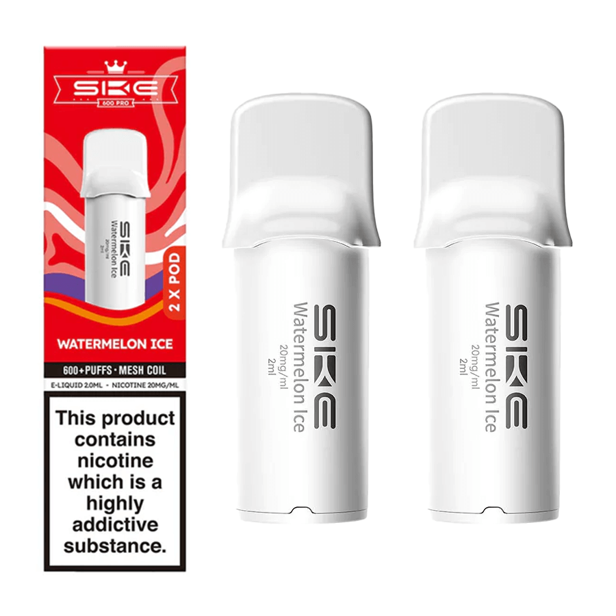 SKE Crystal 600 Pro Watermelon Ice prefilled replacement pods, two-pack retail carton with two cartridges